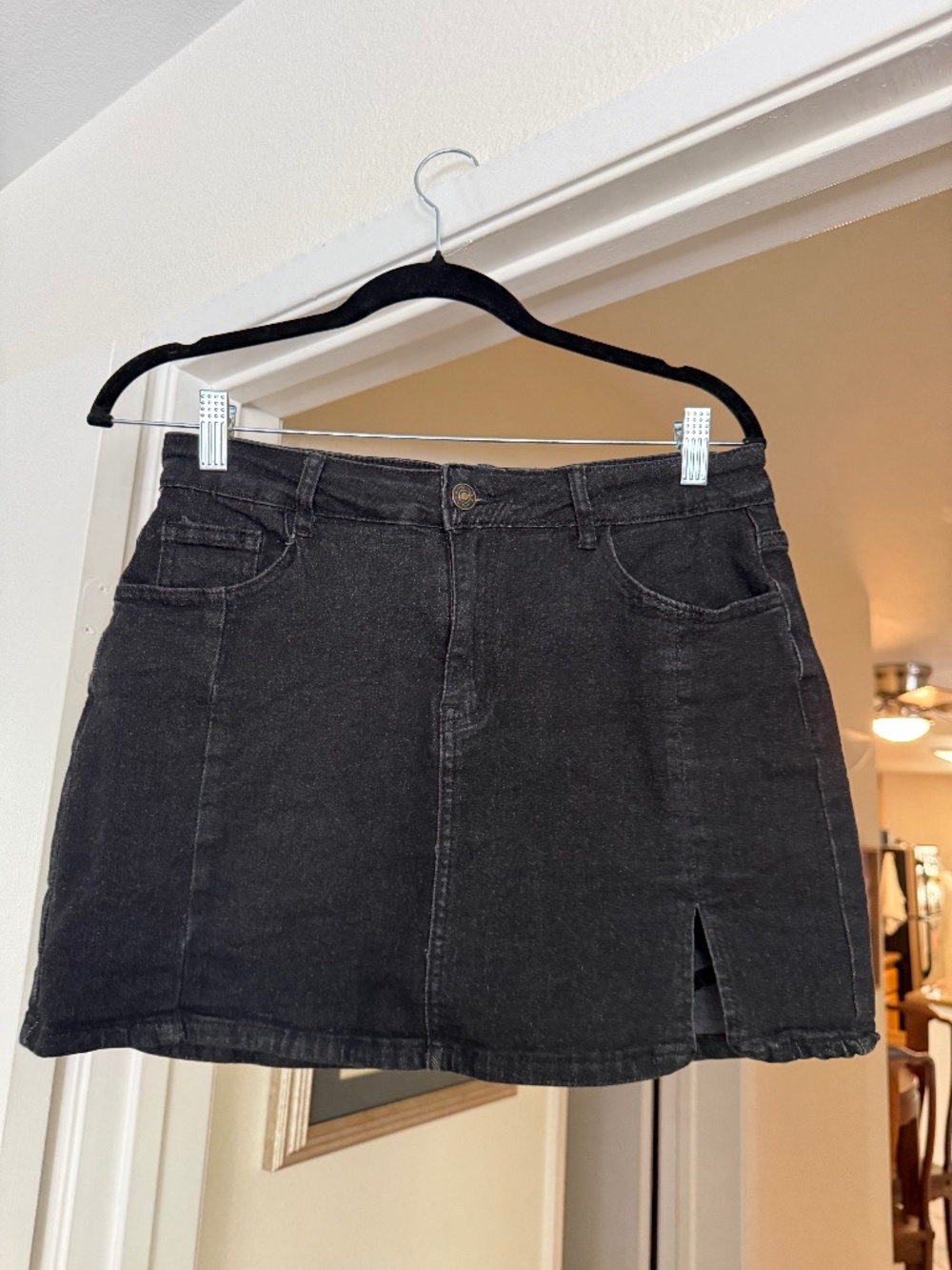 Black denim skirt